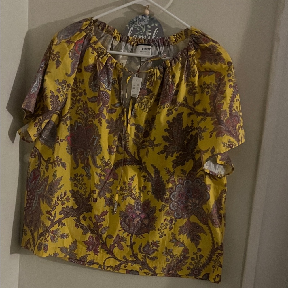 J. Crew Yellow and Purple Floral Blouse
